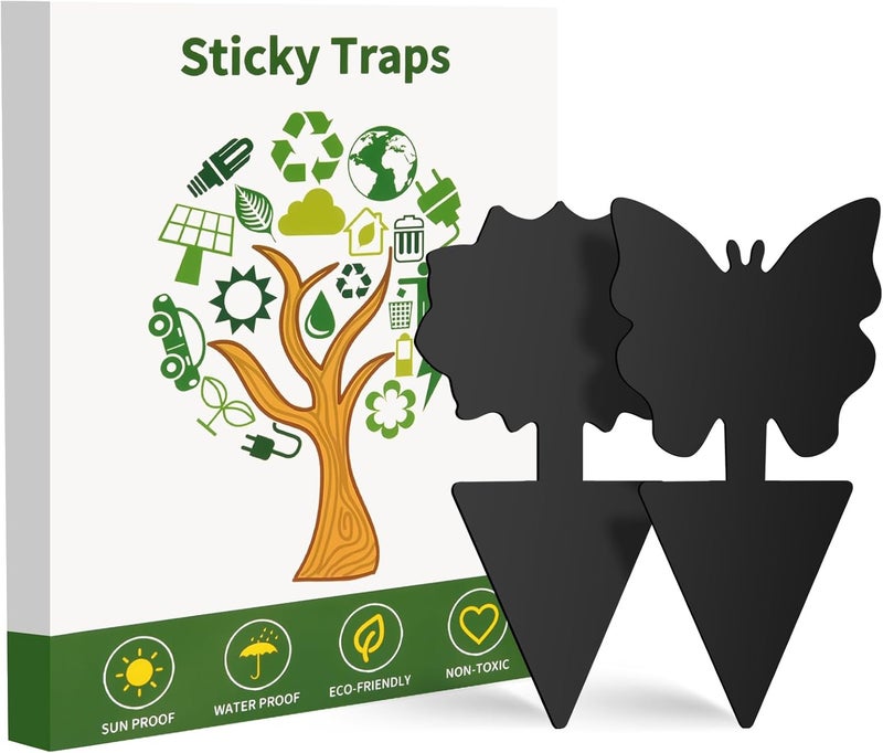 Boromine Fruit Fly Traps, 100 Pack Black Sticky Traps, Fungus Gnat Traps, Plant Fly Stickers for Indoor and Outdoor Use Protect The Plant - Image 1